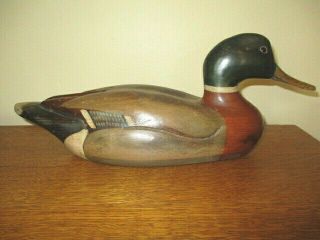 Vintage Tom Taber Wooden Mallard Duck Decoy - Signed - 15 " Drake