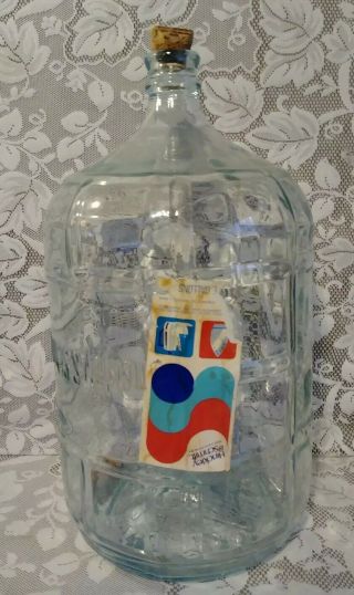 Vintage Crisa Glass 5 Gallon Water Bottle Hinckley And Schmitt With Label & Cork