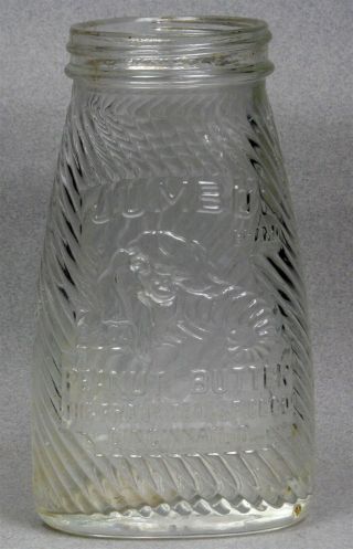 Vintage Glass Elephant Spiral Ribbed Jar Jumbo Peanut Butter 9 - 1/2 Oz