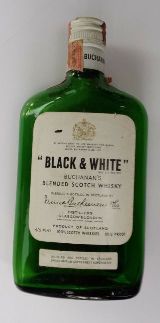 Vintage Black And White Scotch Whisky Green Glass Bottle Buchanan 1950s Whiskey