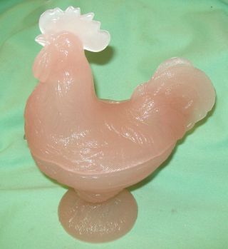 ESTATE Pink Glass STANDING ROOSTER hen on nest CANDY DISH Neat COLOR 2 pc 2