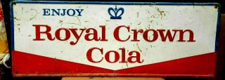1950s Embossed " Enjoy Royal Crown Cola " Sign 32 Inch