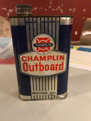 Vintage Champlin Outboard Motor Oil Can Great Graphics Rare Flat Quart 3