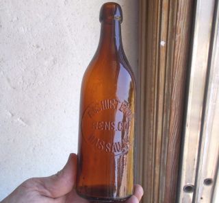 Nassau,  Ny Roshirt Bros.  Rens.  Co Amber Blob Top Beer Bottle 1890s Pre Prohibition
