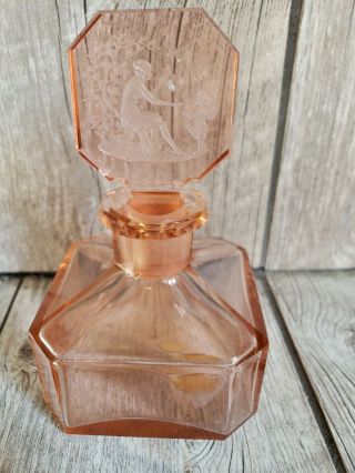 84 Vintage Irice Cut Crystal Nude Woman Cherub Pink Perfume Bottle Decanter