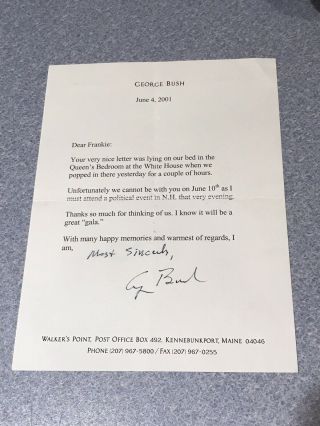 George H.  W Bush Signed Letter On Personal Letterhead June 4,  2001 Auto