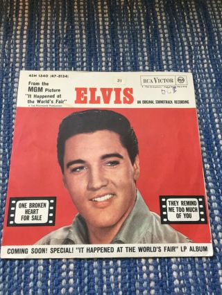 Elvis Presley " One Broken Heart " 45 Record Vinyl Rca Victor Ppkm - 2724