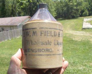 Owensboro,  Ky J.  W.  M.  Field & Sons Liquors Small 7 1/4 " Stoneware Jug
