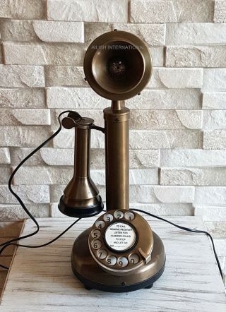 Antique Vintage Look Full Brass Candlestick Rotary Dial Telephone