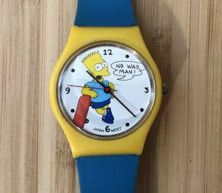 Bart Simpson Wrist Watch Skatboarding No Way Man Blue Yellow
