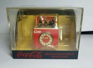 Vintage Coca Cola Coke Mini Clock Bottles Cooler In Acrylic Box 1999