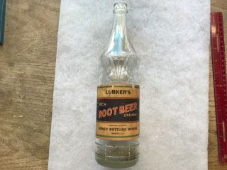Lubker’s Vintage Root Beer Paper Label Quart Bottle,  Quincy,  Illinois