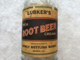 LUBKER’S Vintage Root Beer Paper Label Quart Bottle,  Quincy,  Illinois 2