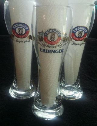 Trio Of Erdinger Weissbrau 0.  5l Pilsner Beer Glasses
