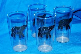 4 Safari Elephant Glasses Las Vegas Hotel Casino Souvenir Glass Vintage Cocktail