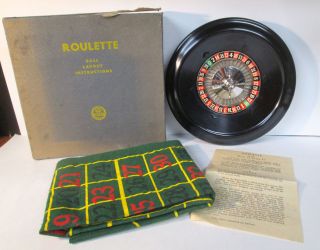 Vtg Royal Brand Bakelite Roulette Wheel Felt Layout Ball Instructions Set A & L