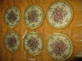 Vintage Set Of 6 Victorian Floral Needlepoint Glassed Coasters 4 "