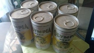 Oly 6 Pack Aluminum Flat Top Pull Tab Olympia Beer Cans (6)