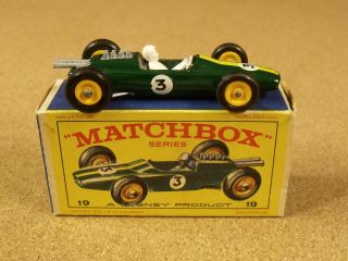 Old Vintage Lesney Matchbox 19 Lotus Racing Car Box