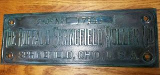 Buffalo Springfield Antique Brass Sign Steam Roller Plaque