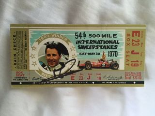 Mario Andretti 1969 Winner Signed Indianapolis Indy 500 1970 Race Ticket