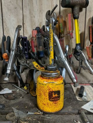Vintage John Deere Yellow Trigger Oil Can Oiler Jd92