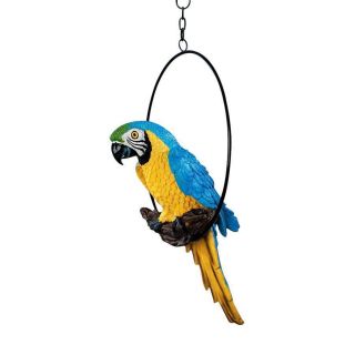 Medium Colorful Tropical Paradise Parrot Metal Hanging Ring Perch Bird Sculpture 2