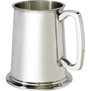 Glass Bottom Pewter Beer Tankard - 1 Pint Plain Tapered With Square Handle