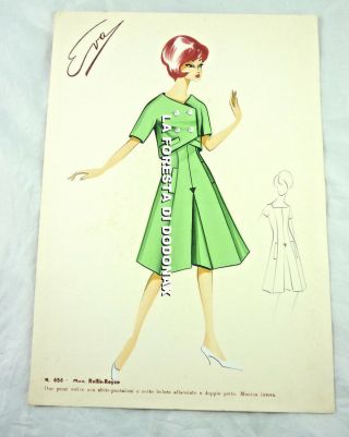 Vintage Fashion Sketch Plate Drawing Italy Italian Sixty Fifty Couture 1950 1960