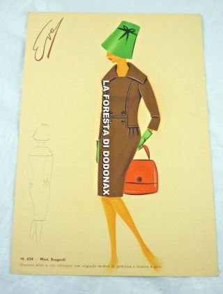 Vintage Fashion Sketch Plate Drawing Italy Italian Sixty Fifty 
