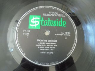 Sonny Rollins - Saxophone Colossus 1964 UK LP STATESIDE 5