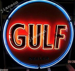 24 " X24 " Old Gulf Dealer Gas & Oil Station Neon Sign Beer Light Lighted Backing