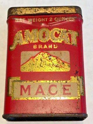 Antique Amocat Mace Spice Tin With Contents West Coast Grocery Co