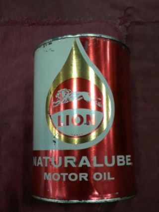 Lion Motor Oil 1 Qt.  Can Naturalube 1959 Copyright Date