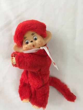 Vtg 70’s Monchichi Clip - On Hugger Red Monkey Toy 5” Tall Google Eyes