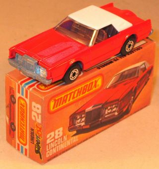Matchbox Superfast No 28 Lincoln Continental In Red & White.  Boxed