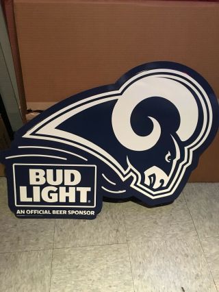 Large Bud Light Rams Nfl Football Beer Metal Tin Tacker Bar Sign
