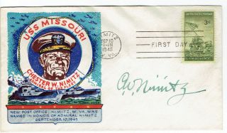 Admiral Chester W.  Nimitz Signed First Day Cover - Nimitz West Virginia