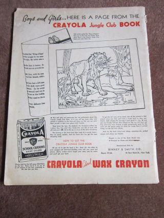1930s Crayola Crayons Ad vintage advertisement Jungle Club Lion Art 2