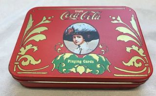 Vintage Enjoy Coca - Cola Tin With Two - Deck Of Playing Cards Rummy Bridge Canasta