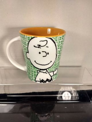 Peanuts Charlie Brown Coffee Mug 15 Oz Ceramic By Gibson White Green Letters