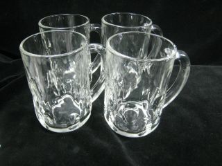 Set Of 4 Anchor Hocking Glass Beer Steins With Thumbprint Design