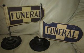 Vintage Plastic Funeral Signs For Auto W/magnetic Base