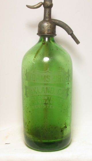 Vaseline Glass Seltzer Bottle - Adams Bros - Oakland Cal