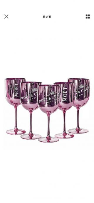 MOET CHANDON PINK GLASS GOBLETS CHAMPAGNE GLASS FLUTES X 6 RARE STYLE 2
