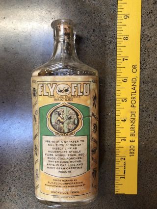 Vintage Insecticide Fly Killer Glass Bottle Great Graphics