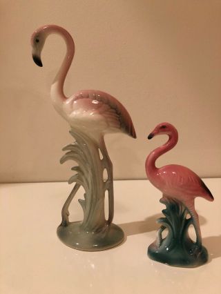 Brad Keeler 10” Pink Flamingo Vintage Figurine Perfect Signed & 6” Japan Pair
