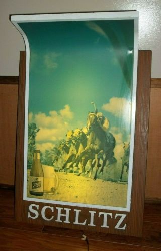 Vtg 1967 Schlitz Malt Liquor Beer Horse Racing Light Up Sign Barware Wall
