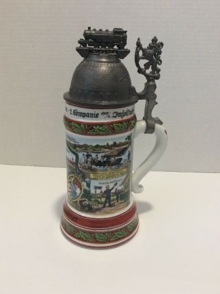 Vintage German Lithophane Beer Stein Regimental Paint Dated 1909/11