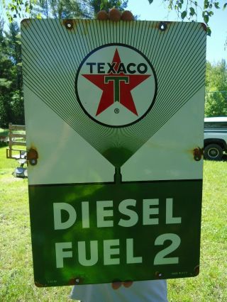 Old 1960 Texaco Diesel Fuel 2 Porcelain Gas Station Pump Sign